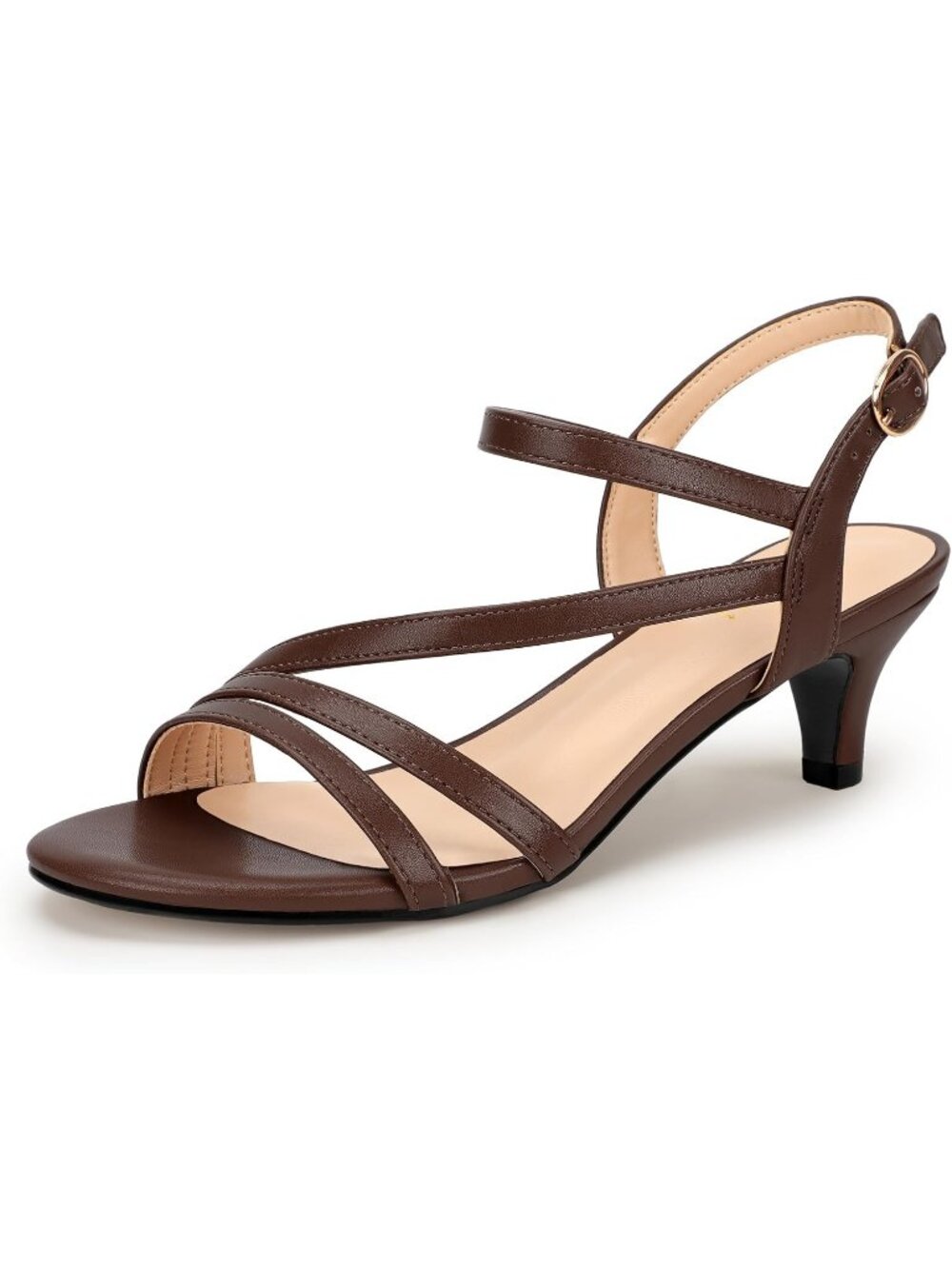Women's Dark Brown Strappy Open Toe Slingback 2 Inch Low Kitten Heel Sandals